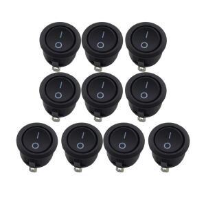 10Pcs SPST 스냅인 ON-Off 2 핀 라운드 로커 보트 스위치 가전 제품 교체 용 검정색 AC 250V 6A 125V 10A
