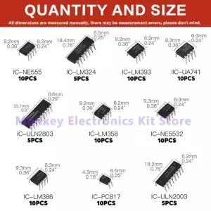 85PCS 집적 회로 IC NE555 LM324 ULNN2803 칩 키트 DIP 단일 정밀 타이머 10 종류 diy 전자 tentacl