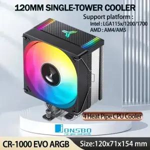 JONSBO CR-1000 EVO 4 히트 파이프 TDP 220W CPU 쿨러 컴퓨터 냉각 선풍기 방열판 LGA1700 115X 1200 AM5