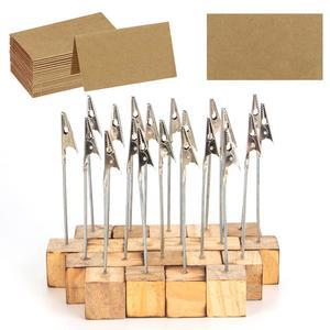 클립과 나무 스탠드가 있는 20개의 PCS 플레이스 카드 홀더, 테이블용 사진 클립 스탠드, 결혼식 파티 이름 사인용 메모 클립이 소박한 테이블 번호 홀더(30개의 크래프트 포함)