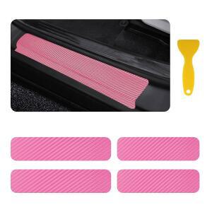스크래퍼가 장착된 4PCS 자동차 도어 실 프로텍터, 전면 뒷문 실용 탄소 섬유 프로텍터 엣지 가드, 범용 긁힘 방지 임계값 스트립(핑크색)