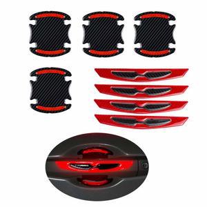 8pcs 범용 3D 탄소 섬유 자동차 도어 핸들 페인트 스크래치 보호 스티커 자동 커버 가드 필름 실외 안전 반사 스트립(빨간색)