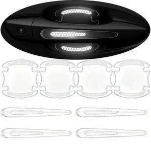 JRSMBCG 8pcs 투명 자동차 도어 핸들 스크래치 보호기 및 3D 탄소 섬유 표시, 방지, 유니버설 오토 방지 커버 가드(화이트)