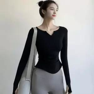 여성 5컬러 필라테스 헬스 요가 브이넥 긴팔티셔츠