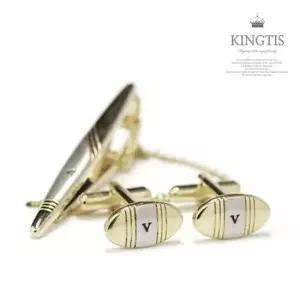 KINGTIS 심플한 디자인 넥타이핀+커프스버튼 세트 신사 정장