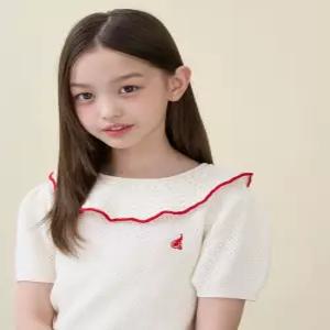 빈폴 키즈 여아 러블리넥 면 반소매 니트 아이보리 BI6451G020 아동 유아티셔