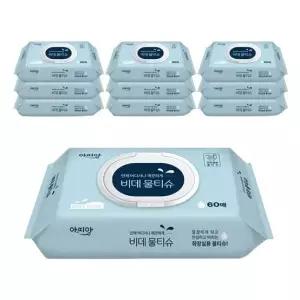 화장실용 아띠앙 비데 물티슈 캡형 60매 / 10개(1BOX)