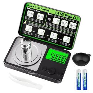 Wigears 디지털 밀리그램 저울 50g x 0.001g 타레 무게 기능이 있는 미니 정밀 보정 및 백라이트 LCD