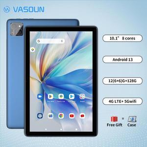VASOUN 안드로이드 14 태블릿 10.1 인치, 12GB(6 + 6 확장) RAM, 128GB ROM, 옥타 코어, 듀얼 SIM, 4G 잠금