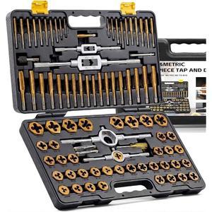 KJE 86PCS SAE 및 메트릭 탭 앤 다이 세트(#4~5/8 U201D M3~M16) 툴 세트 홀더 게이지가 포함된 거칠고 세밀한 스레드 리쓰레드 도구 키트 내부 외부 스레드용 vOJ