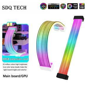 5V 3Pin ARGB 동기화 PC 케이블 8/24PIN 마더 보드 전원 연장 유연한 LED 스트립 빛 DIY 키트 비디오 카드