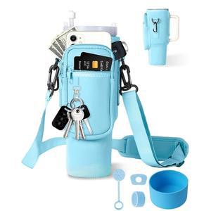 스탠리용 휴대폰 포켓이 있는 TECFUN 물병 캐리어 가방 스트로우 커버가 조절 가능한 스트랩 볼러스가 네오프렌 홀더 파우치 스탠리 컵 액세서리용 카라비너 cCZ