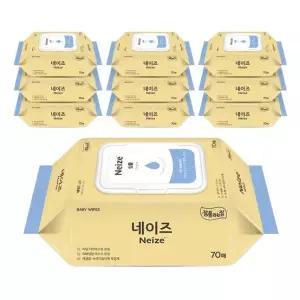 네이즈 심플 도톰한 유아물티슈 캡형 70매 x 10팩