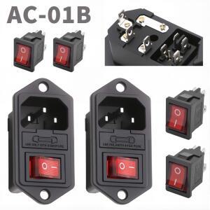 5개 AC-01B IEC320 C13 전기 AC 소켓 3핀 빨간색 LED 250V 4핀 로커 스위치 10A 퓨즈 암수 입력 마운트