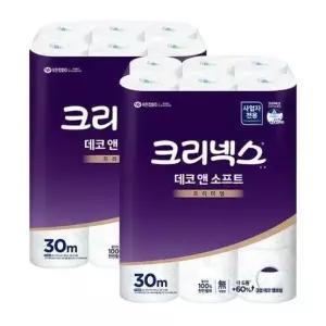 데코앤소프트 3겹 두루마리 화장지 30M 24롤X2팩 무향 570886