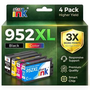 hp호환 952 XL 952XL용 스타링크 952XL 잉크 카트리지 콤보 팩 교체는 OFFICEJET PRO 8710 7740 8210 8720 8715 8730 8740 8702 7720 프린터와 함께 작동하며 높은 수율(블랙 시안 마젠타 옐로우 4팩) vVS