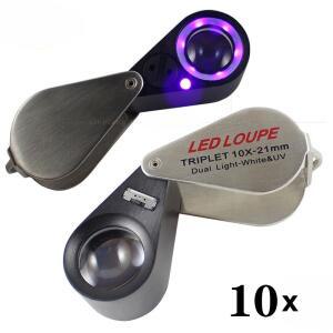 주얼리 루페 삼중 렌즈 확대경  6 LED UV 라이트  보석 동전 우표  10 배 21mm