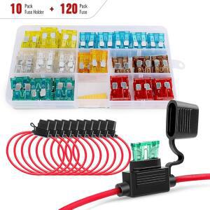NILIGHT - 50029R 120개 표준 블레이드 퓨즈 5A / 7.5A 10A 15A 20A 25A 30A AMP 모듬 세트 10팩 14AWG ATC ATO 인라인 홀더 2년 보증 1개 카운트(10팩) iBJ