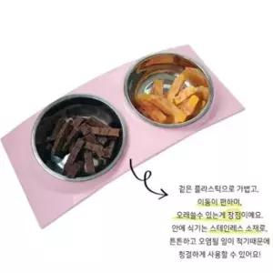 강아지 고양이 밥그릇 스텐식기 간식그릇 2구 핑크