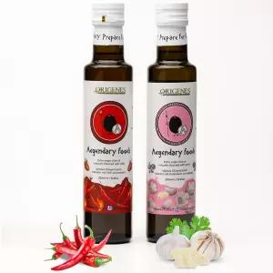엑스트라 버진 맛 올리브 2팩 마늘 병 칠리 인퓨즈드 EVOO 콜드 프레스 폴리페놀 리치 인텐스 플레이버