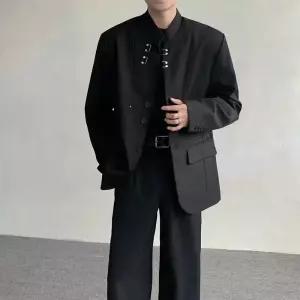 남자 캐주얼 나들이에 어울리는 정장 자켓 봄가을 개량 패딩 어깨 메탈 버클 상의 칼라 MODU1