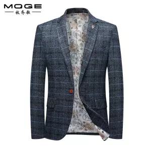 남자 캐주얼 나들이에 어울리는 정장 재킷 장기간 을 통한 슬림핏 체크 싱글 코트 MODU1