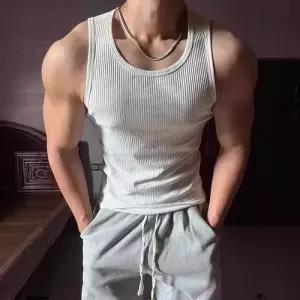 민소매 보디빌딩 나시 땀 근육 쫄쫄이 스판 티셔츠 통기성 반넥 남친 면 MODU1
