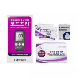 SD 에스디 코드프리 혈당측정기 세트(시험지100+침110+솜100) 당뇨체크기 당 체크