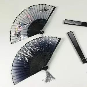 [하프클럽/]매화꽃 합죽선 전통 부채 흑색