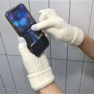 [하프클럽/]남녀공용 스마트폰 터치 니트장갑 화이트