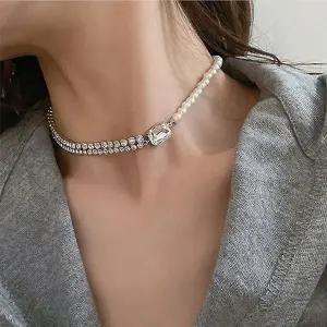 [VCK37616]크탈 패션 초커 레이어드 담수진주목걸이 목
