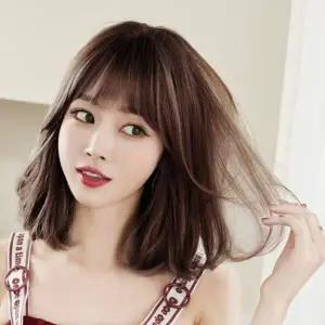 [골드스마일]C컬 중단발 통가발 내추럴 브라운 자연스러운 인모 믹스 여신 연출