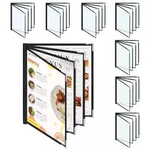 8PCS 메뉴 커버 8.5 X 11인치 홀더 4페이지 8뷰 레스토랑 A4 사이즈 용지 모닝 홈스쿨 메뉴북 블랙