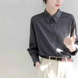 G126966_클래식핏 스트라이프 그레이 긴팔셔츠 블라우스