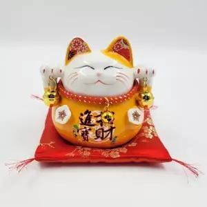 일본 도자기 마네킨네코 저금통(오렌지)