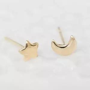 14K GOLD 골드 별 달 일자침 데일리 기본 금 귀걸이