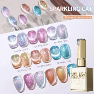 XEIJAYI 6개입 15ml 스파클링 캣아이 네일 젤 폴리쉬 세트 세미 퍼머넌트 아트 쏙 오프 UV LED 살롱 DIY