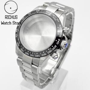 39mm VK63 케이스 실버 시계 스테인레스 스틸 스트랩 맞는 쿼츠 무브먼트 액세서리
