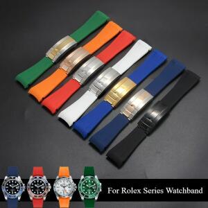 롤렉스 Datejust Submariner 스트랩 블랙 그린 레드 블루 화이트 컬러 스타일 실리콘 시계 밴드 곡선 인터