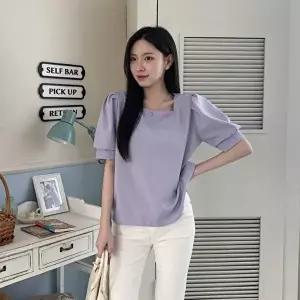 [신상오픈런]|KMH45E7|여성 여리핏 스퀘어넥 퍼프 소매 여름 핀턱 스타일
