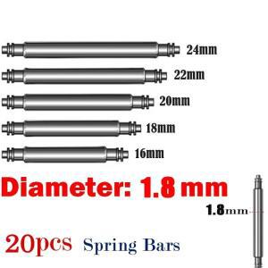 20pcs 1.8mm 직경 시계 밴드 핀 스프링 바 액세서리 스테인레스 스틸 링크 16mm 20mm 너비