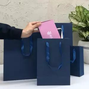 블루 무지 세로 직사각쇼핑백 종이가방 중 (W99EC75)