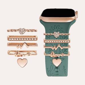 5pcs 라인 석 시계 밴드 링 루프 손톱 스터드 IWatch 시리즈 호환되는 귀여운 금속 스트랩 매력 장식