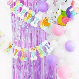 PW 파티장식은박수술커튼(오로라라벤다) 생일 데코 풍선 모자 테이블용품 (W9A1706)