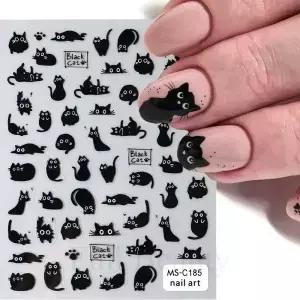 2pcs 검은 고양이 네일 스티커 3D 귀여운 동물 자기 접착 아트 데칼 슬라이더 장식 매니 액세서리