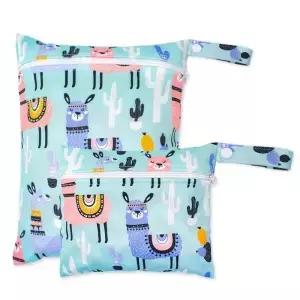 2pcs 세트 부드러운 지퍼 포켓 멀티 시나리오 사용 방수 가능한 기저귀 커버 WetBag 빨 수있는 요가 가방을