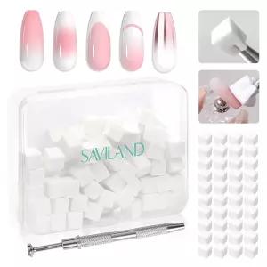 옴브레용 SAVILAND 100개 네일 스펀지 보관함이 있는 아트 펜 잡기 옴브레 그라디언트 도구 오라 브러시