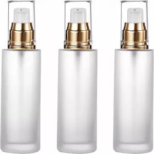 도로미 3Pcs 프로스팅 유리 로션 펌프 병 리필 가능한 코메스틱 빈 여행용 용기 60ml/20z 메이크업 크림