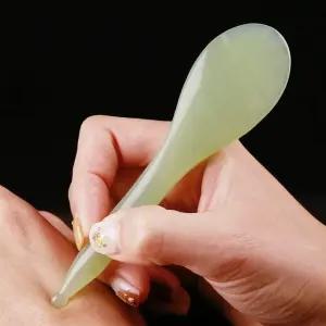 LEONSE 제이드 매뉴얼 지압 구아샤 뷰티 펜 - 자연 트리거 포인트 마사지 도구 실제 스톤 반사요법 압력