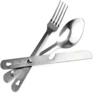 SE 4-in-1 탈착식 스테인리스 스틸 식기 세트 - 숟가락 포크 나이프 병따개 길이 6.5인치 캠핑 하이킹